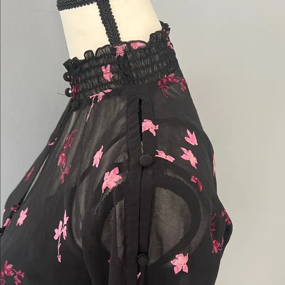 RACHEL Rachel Roy Sheer Black Dress with Pink Floral Design - Picture 7 of 10